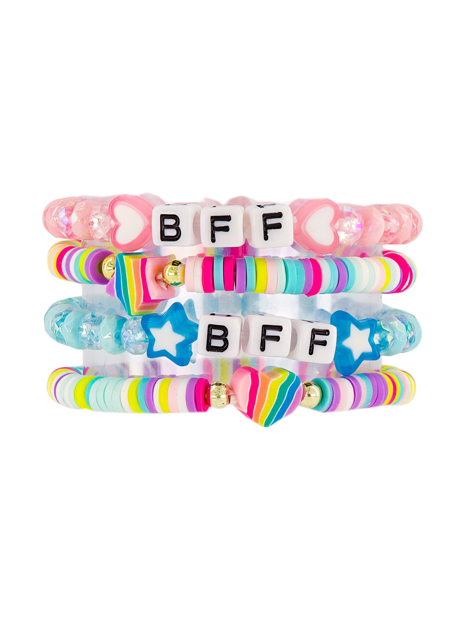Claire's Tween Girls Best Friends Forever Rainbow Beaded Bracelets, 4-Pack