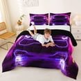 thumbnail image 3 of Castle Fairy Neon Sports Car Queen Comforter Set 3pcs for Teens, Purple City Glow Bedding Comforter Set for Bedroom, Purple Black,Black Reversible, 3 of 6