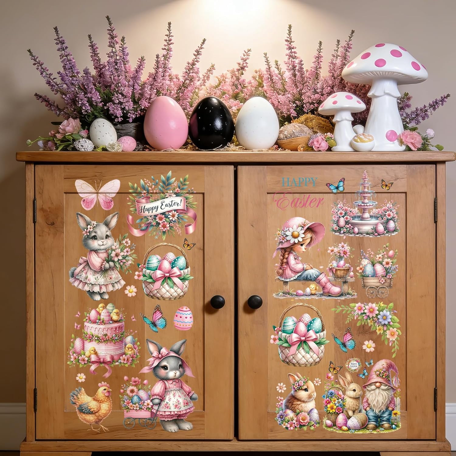 Easter Rub on Transfers for Crafts - 16 Pcs Bunny Gnome Rub on Transfers for Furniture Cute Rabbit Flower Egg Transfer Decals for Wood DIY Glass Home Decor 5.7x5.7 Inch