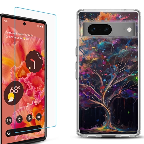 OneToughShield ® for Google Pixel 7a Shockproof Bumper Phone Case, with Tempered Glass Screen Protector - Tree of Life