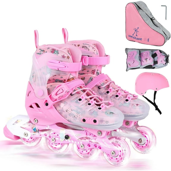 Inline Skates, Adjustable Children Inline Skates with Light up Wheels for Kids, Girls, Boys, Teens, Beginner & Advance | with Protective Gears and Carry Bag