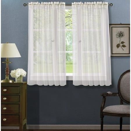 - 2pc Ivory Solid Sheer Voile Window Curtain Set, Two (2) Rod Pocket Panels 55