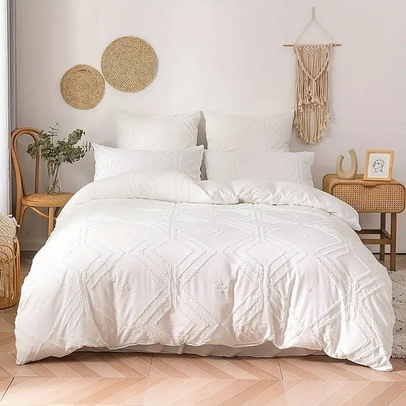 Tgbvmt 2/3pcs Boho Tufted Duvet Cover Set, Soft Microfiber Bedding for All Seasons, Bohemian Style Bedding Set with Pillowcases, Ideal for Bedroom, Dorms, Stylish Home Decor and Cozy Sleep