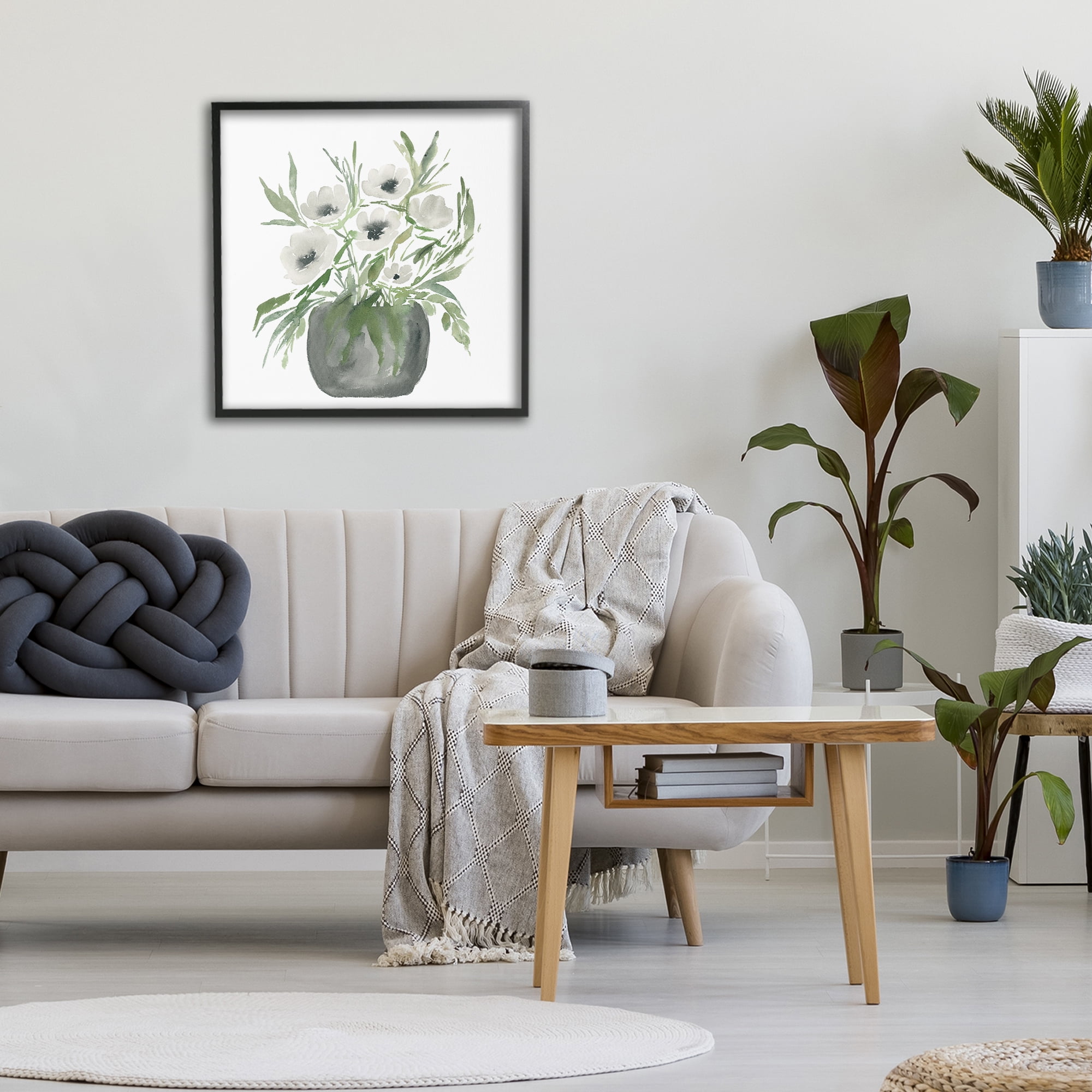 Stupell Industries Soft White Anemones Black Framed Giclee Art, design by Lucille Price