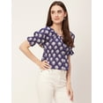 thumbnail image 3 of Moomaya Printed Cinched Waist Top, Half Sleeve Round Neck Retro Tops For Women, 3 of 9