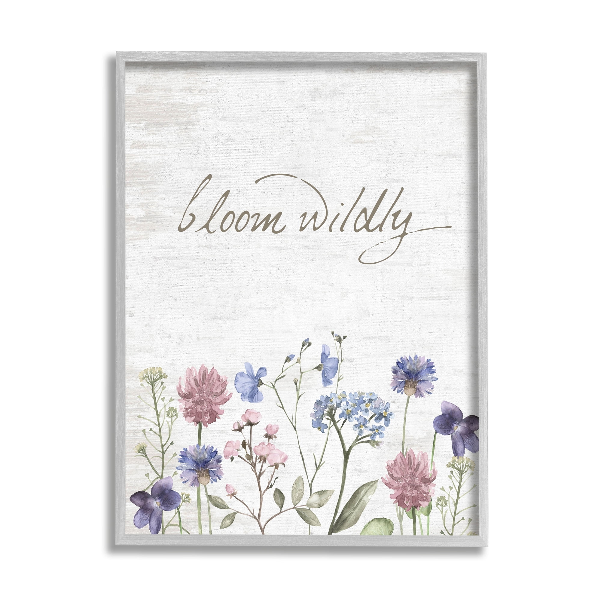 Stupell Industries Bloom Wildly Flower Blossoms Botanicals Rustic Design Graphic Art Gray Framed Art Print Wall Art, Design by Lettered and Lined
