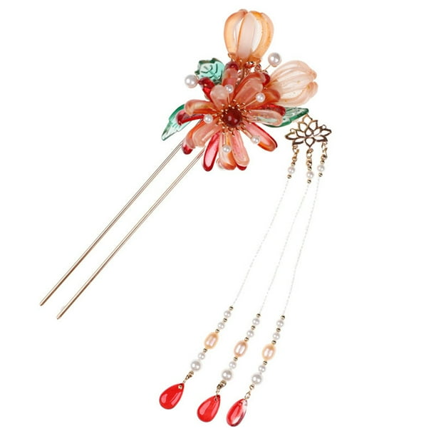 Horquilla para el pelo de novia con flores, accesorio para el pelo con borlas y perlas para mujer