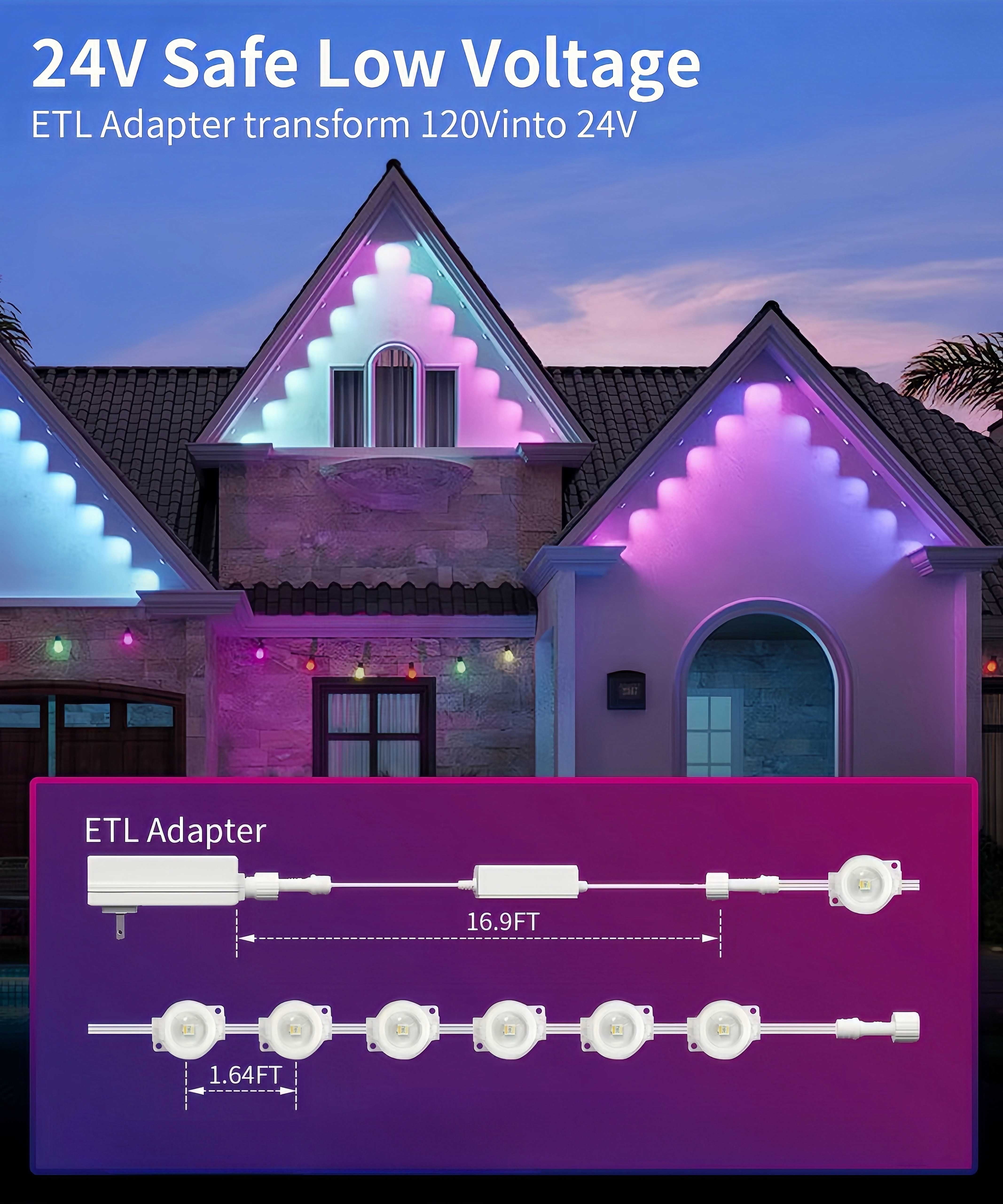 Permanent Outdoor Lights 150ft, RGBWW with IC Smart LED with 90 LED Lights, 50LM Per LED, IP68 Waterproof, App & Remote Control for Halloween Christmas Decor, Pool Party Decor and Daily Lighting, Wor
