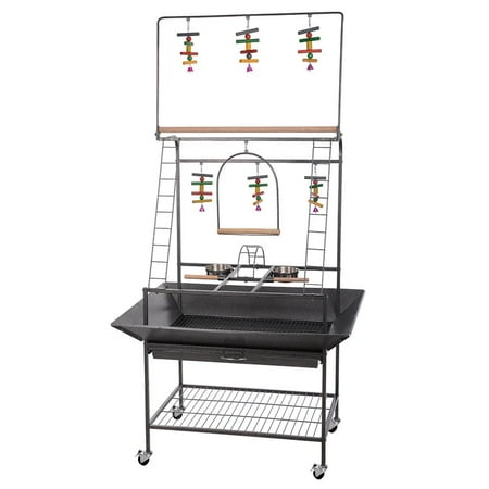 Play Perch - Yescom Large Pet Parrot Play Stand Bird Cage Gym Perch with Feeding Cups Rolling caster Optional