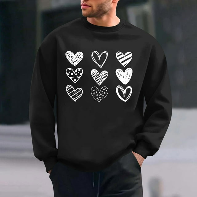 Amzcrzy Sudadera Para Hombre, Con Estampado De Corazones, Informal, De Manga Larga Y Cuello Redondo, Con Capucha, Color Negro, 3Xl
