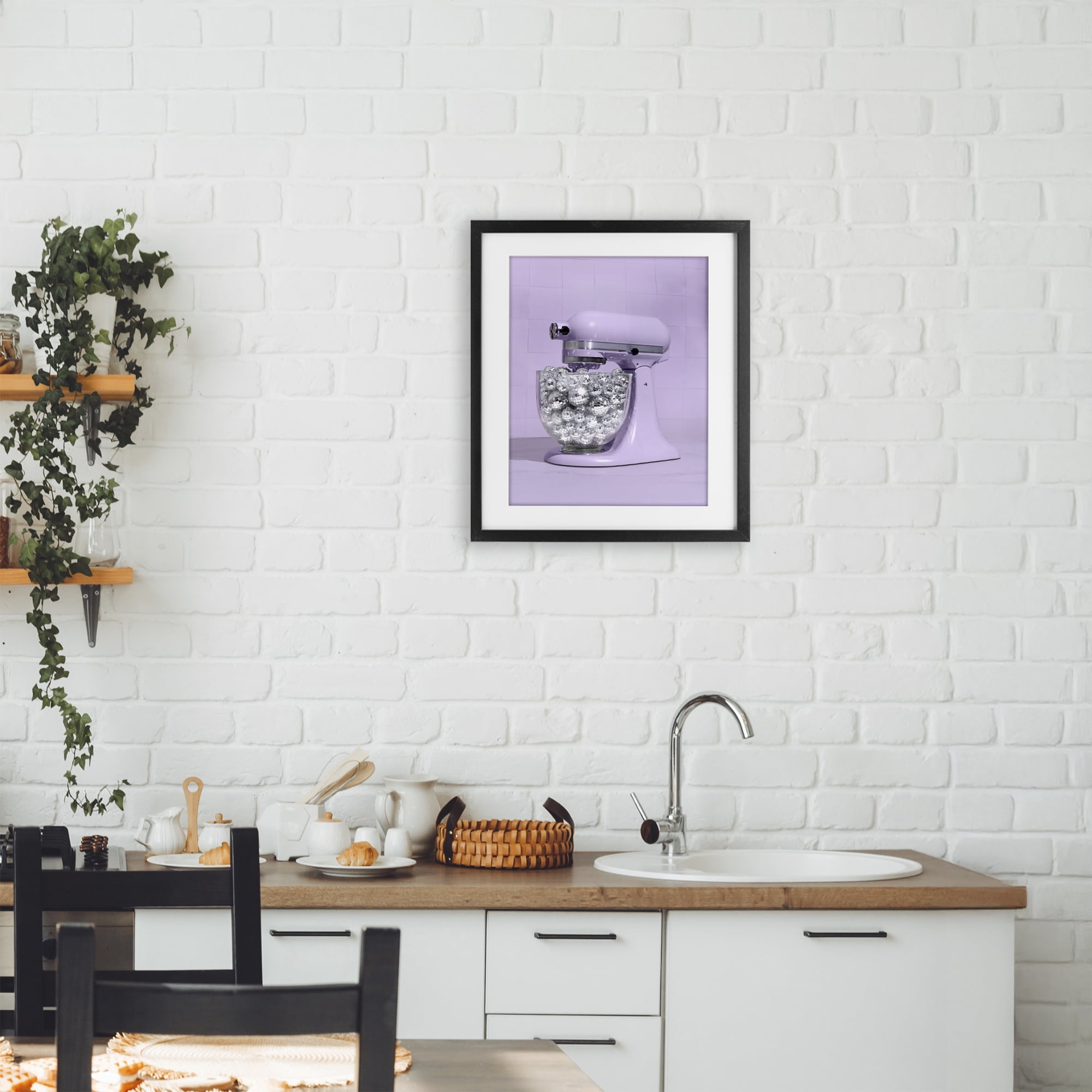 Stupell Industries Disco Kitchen Mixer over Purple Black Framed Print Under Glass, design by LISH Creative