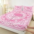 thumbnail image 4 of Feelyou Kawaii Pink Flamingo Twin Sheet Sets for Girl, Chic Damask Flower Floral Twin Fitted Sheet, Aztec Triangle Flat Sheet, Breathable Home Decor, 3 Pieces, 4 of 8