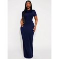 thumbnail image 4 of Plus Size Women's Solid Color Round Neck Short Sleeve Fitted Elegant Maxi Dress, 4 of 6