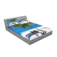 thumbnail image 2 of Ambesonne Tropical Fitted Sheet & Pillow Sham Set, Island Palms Sunbeds, Full, Green Blue White, 2 of 2
