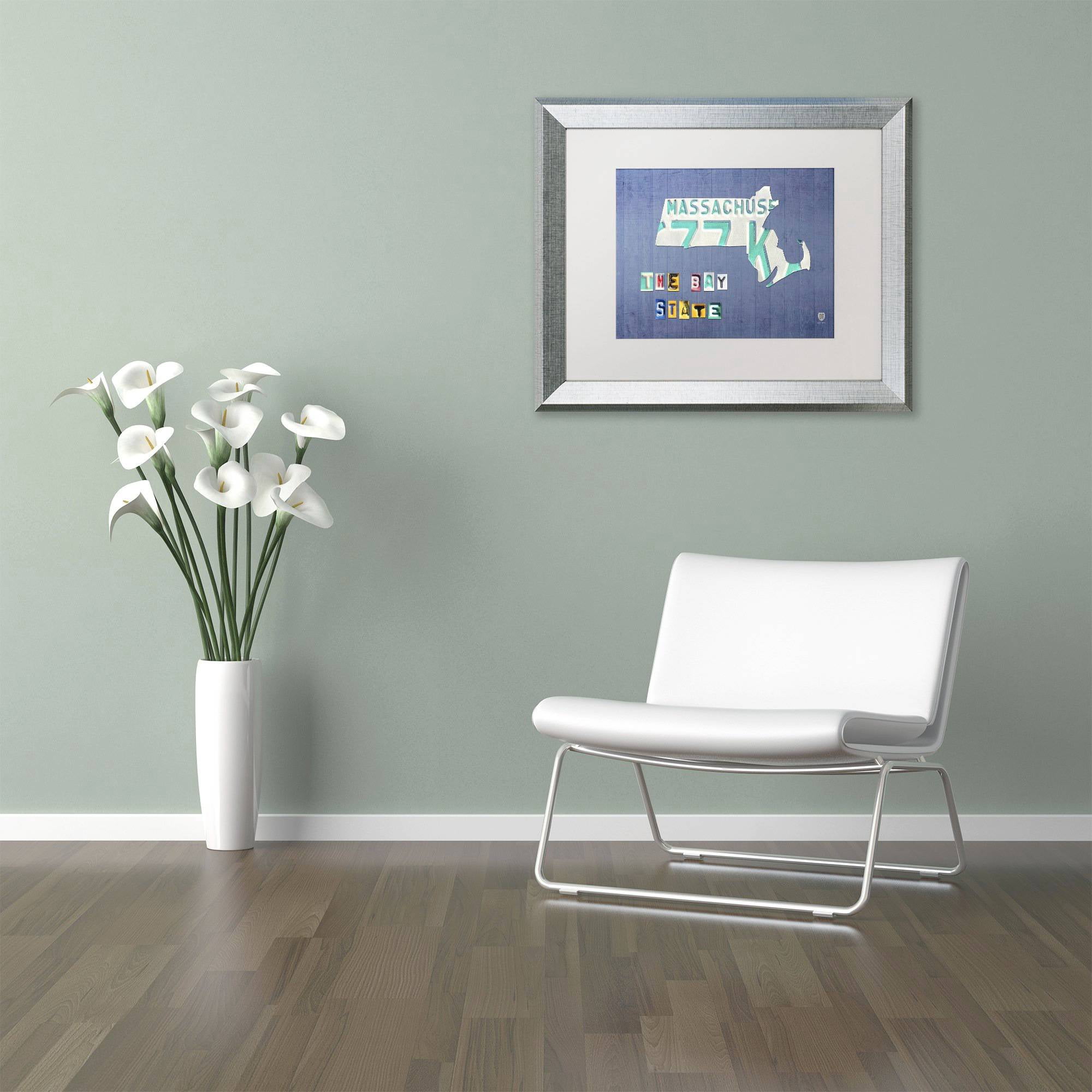 Trademark Fine Art 'Massachusetts License Plate' Canvas Art by Design Turnpike, White Matte, Silver Frame