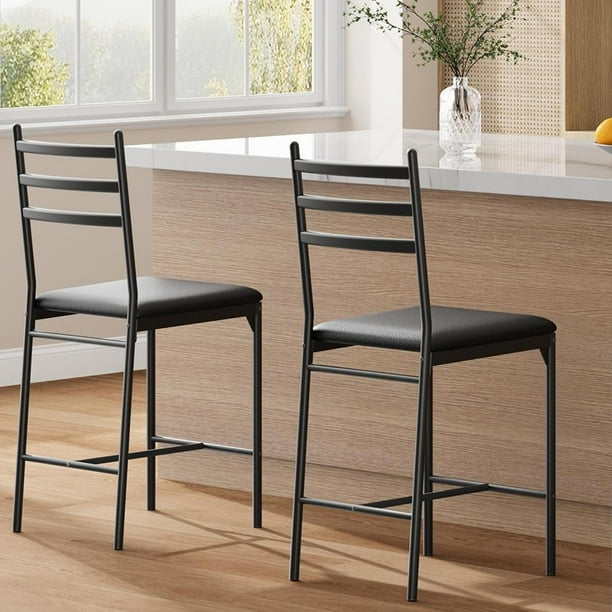 Yeshouse set de 2 taburetes de barra con asiento de PU, estructura metálica, diseño respaldo y reposapiés, ideales para cocina, barra o comedor
