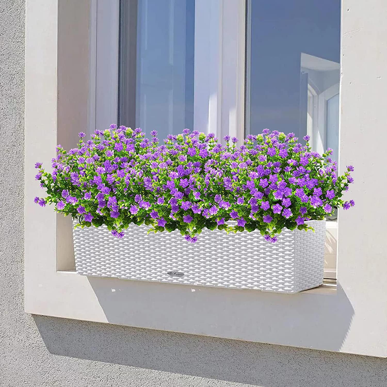 Outdoor Artificial Plant Flower UV Resistant Fake Stems Plants, Faux Shrubs Outdoor Greenery Plastic Plants for Outside Plants Garden Porch Window Home Wedding Farmhouse Patio Decor (Purple)