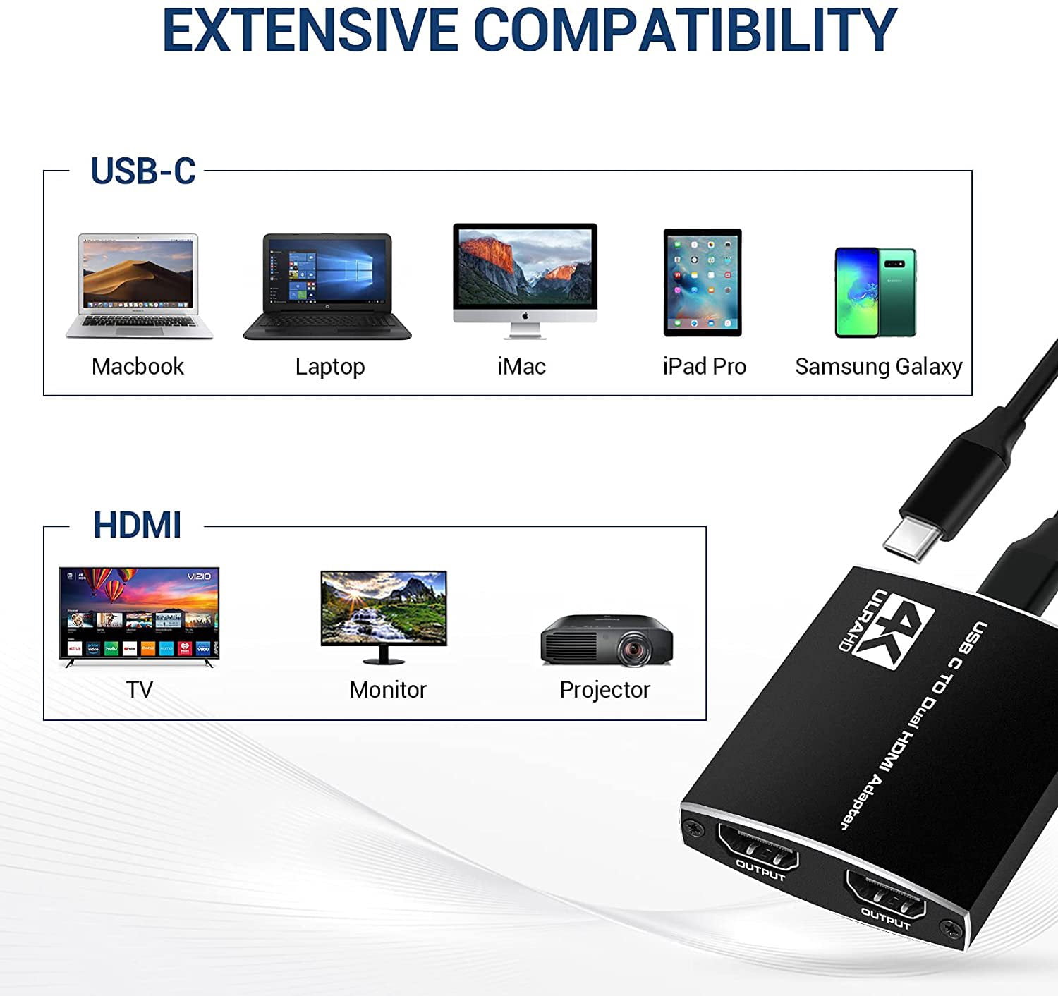 4K @60Hz USB C to Dual HDMI Moniter Docking Stations Adapter,Thunderbolt 3 to HDMI for MacBook,MacBook Pro 2020/2019/2018 Apple iMac,iMac Pro,Google Chromebook Pixel,Samsung,Dell,Asus,Hp and More