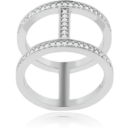 Brinley Co. Women's CZ Accent Sterling Silver Single Row H Fashion Ring