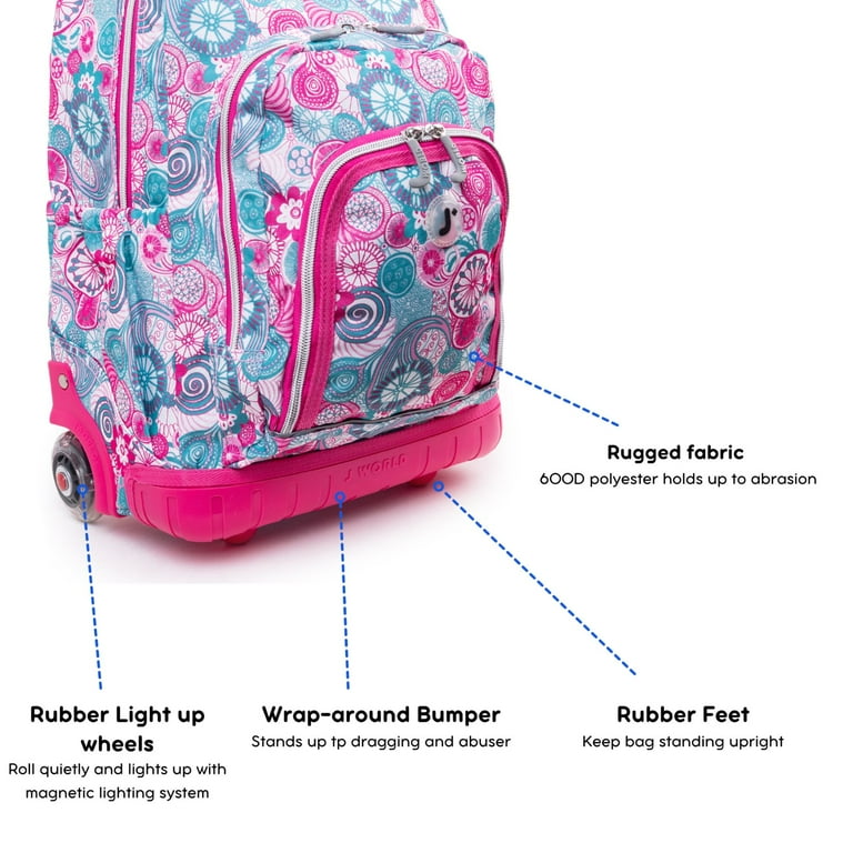 JWorld Lollipop 16 Rolling Backpack with Lunch Kit - Pink/Blue