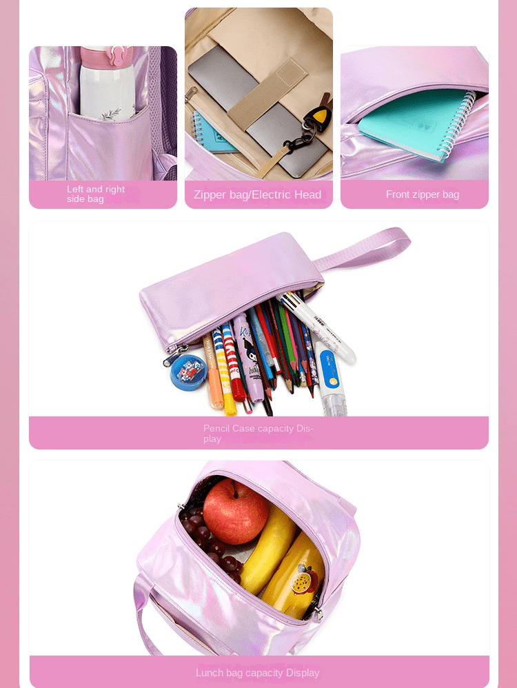KAMUGO Backpacks for Girls with Lunch Bag & Pencil Case,Ergonomic School Backpacks (Purple)