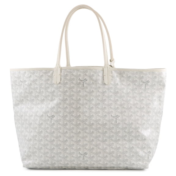 Pre-Owned Goyard Saint Louis PM Tote Bag, Leather, STLOUIPMLTY50CL50P, White, Herringbone...