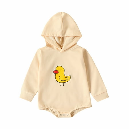 

Qufokar Girls Outfit Baby Girl Winter Clothes Baby Unisex Cotton Print Duck Autumn Long Sleeve Striped Romper Bodysuit Hooded Sweatshirt Clothes