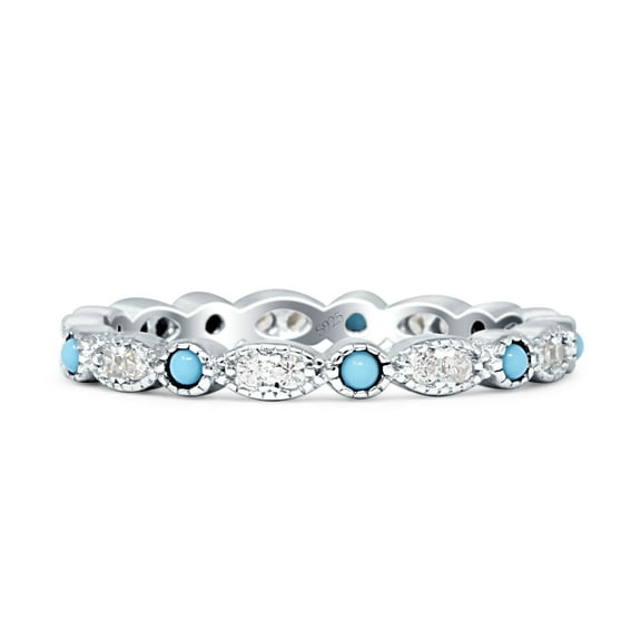 Full Eternity Stackable Band 2.6mm Tarquise Cubic Zirconia White Tone 925 Sterling Silver, Size 5