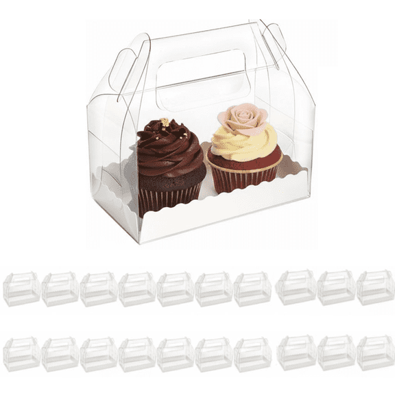 20 Pack 6.4" x 3.5" Clear Gable Bakery Gift Boxes with Handle, Treat Dessert Containers for Birthday Wedding Baby Shower Party Supplies