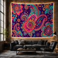 thumbnail image 6 of Large Teal Paisley on Deep Purple with Floral Mandalas, Joyful Boho for Art Lovers, Vintage Wall Decor, Housewarming Gift, Tapestry Wall Hanging for Bedroom and Living Room, 6 of 7