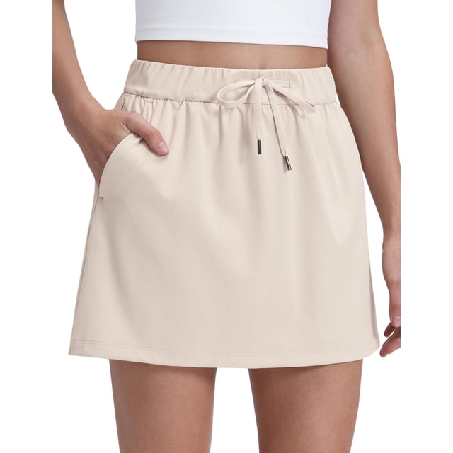 Falda CRZ YOGA Mojave Tan Mini Cintura Alta con Bolsillos XS