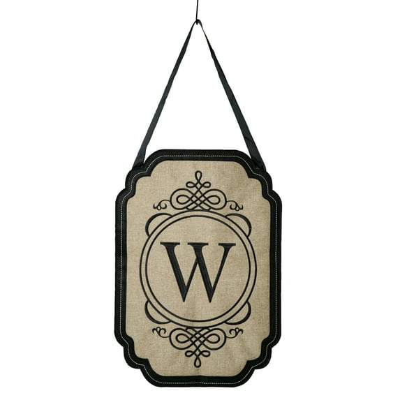 Evergreen Elegant Monogram W Burlap Door Decor