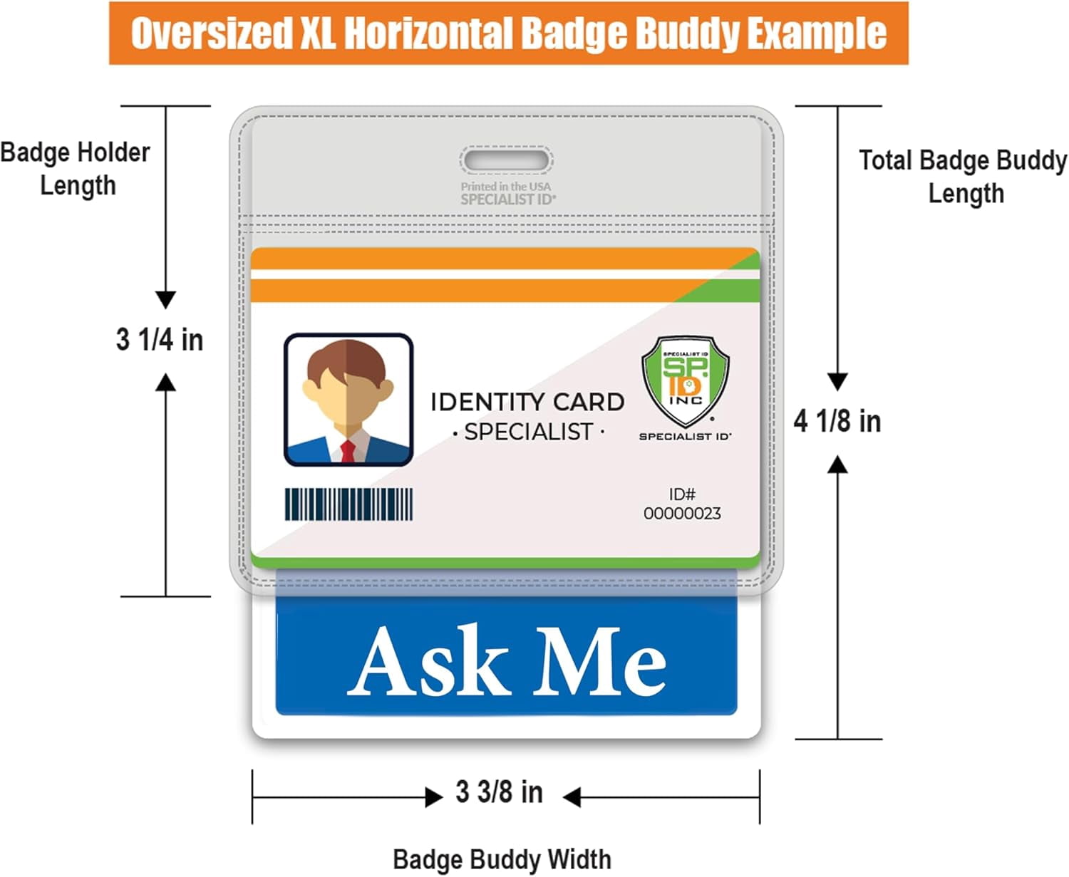 5 Pack - Ask Me Badge Buddy - Horizontal Customer Service ID Backer - Heavy Duty Role Identifier for Retail Floaters, Event Staff & Concierge - Oversized Badge Holder - USA Printed (Blue)