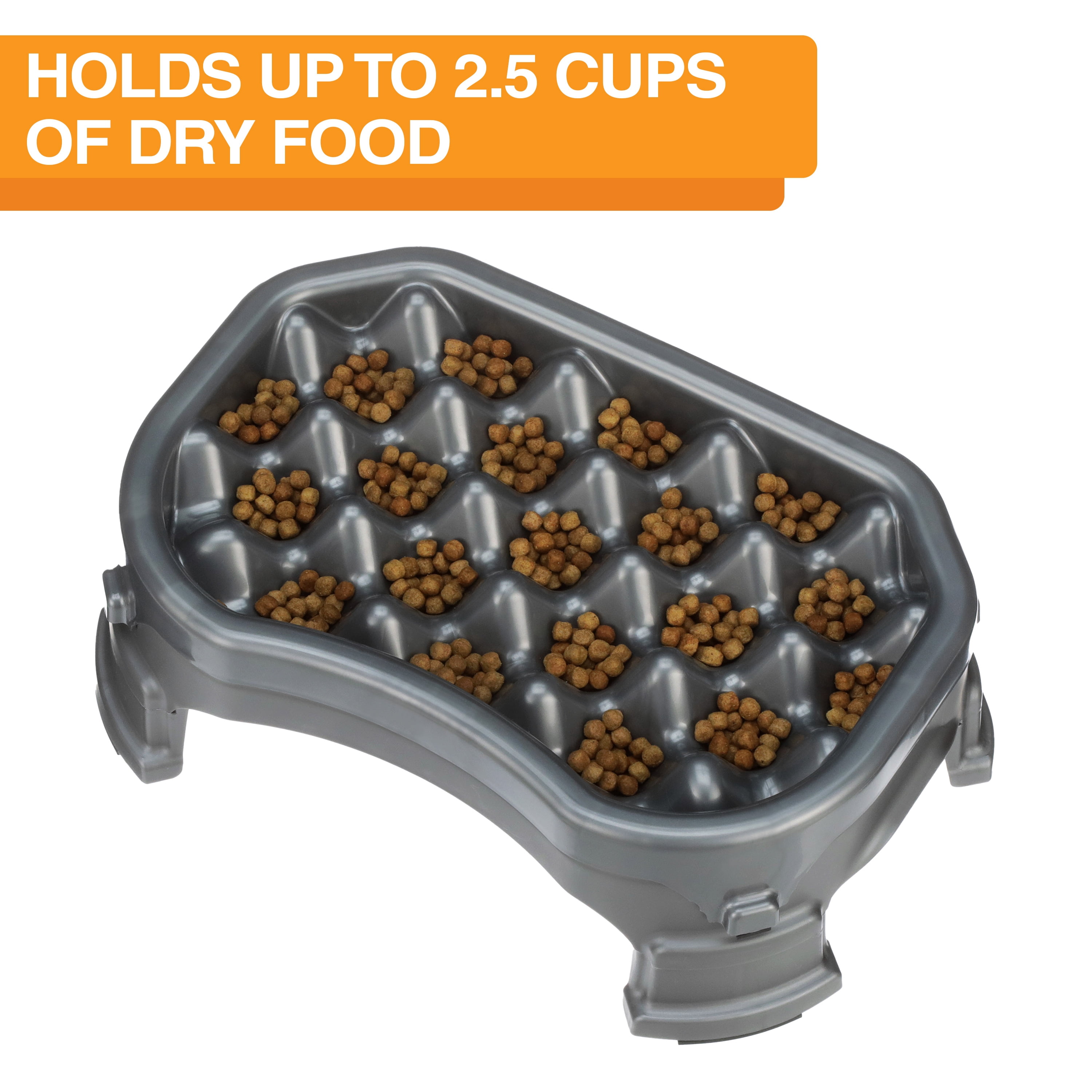 Neater Pet Brands Raised Neater Slow Feeder - Elevated & Adjustable Feeding Height - Improves Digestion, Stops Obesity, and Slows Down Eating, 2.5 Cups, Gunmetal