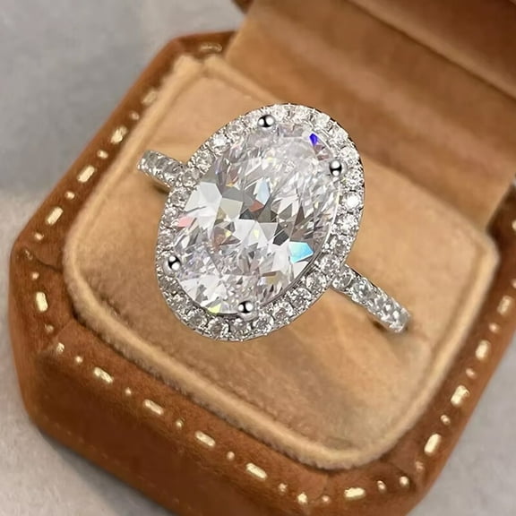 Women's Halo Engagement Ring 2CT Oval Cut Lab Created VVS1/D Diamond 14K White Gold Plated 925 Silver