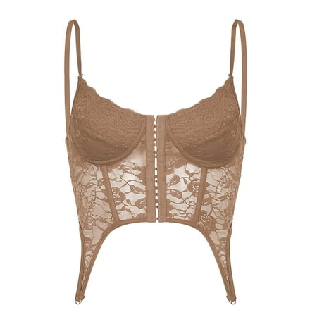 Camisole Lace Bustiers Tops for Women Spaghetti Straps Corset Bralette Lingerie Solid Color Push Up Crop Tops Trendy
