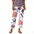 thumbnail image 4 of America 250 Pants for Women Patriotic American Flag Print Wide Leg Trousers Elastic High Waist Casual Breathable Pants with Pocket, #01 Light Blue, M, 4 of 5