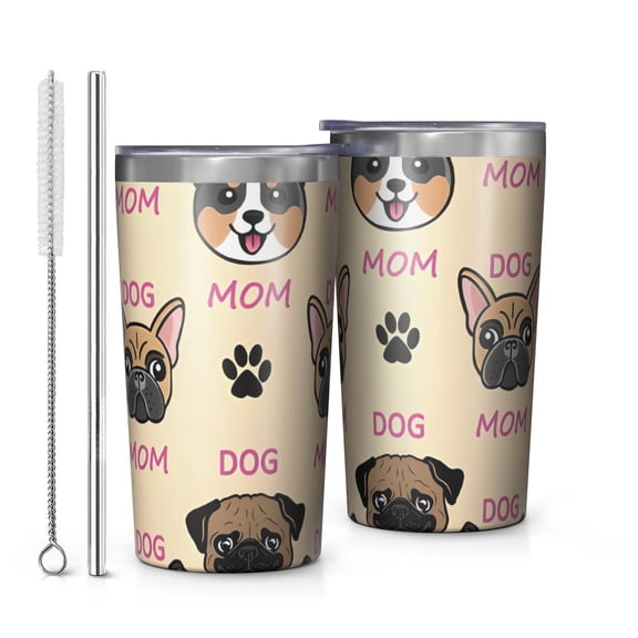 Dog Mom 10oz Tumblers Stainless Steel Tumbler with Lid and Straw,Vacuum Insulated Double Wall Travel Tumbler Cups with Cleaning Brush for Coffee, Tea