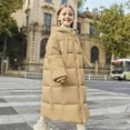 thumbnail image 3 of Efsteb Girls Winter Coats Long Hooded Puffer Coat Zipper Thickened Warm Puffer Jacket Long Sleeve Warm Windproof Outwear (Khaki,9-10 Years), 3 of 7