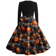 thumbnail image 3 of Vestido vintage de Halloween para mujer, vestido de fiesta de manga larga en forma de A con estampado de calabaza, disfraz retro festivo, 3 of 3