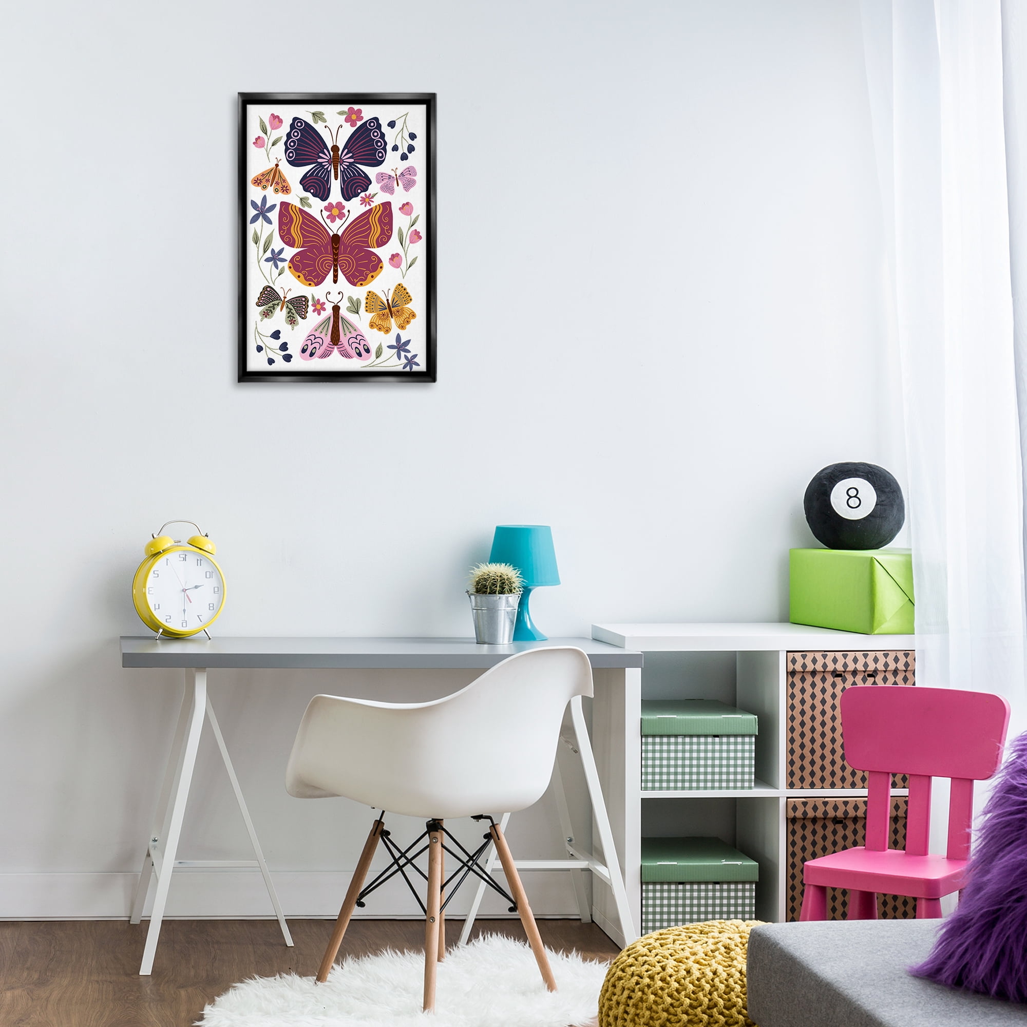 Stupell Industries Symmetrical Butterflies & Flowers Animals Painting Black Floater Framed Canvas Art Print Wall Art, 17 x 25