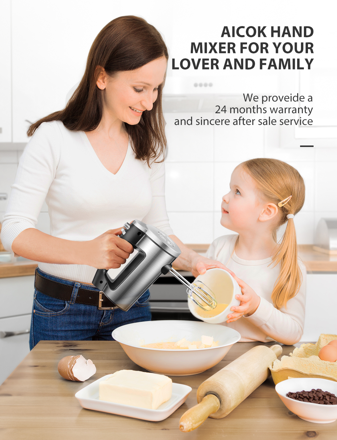 FOHERE 6-Speed Hand Mixer with Turbo Boost, Silver photo 3