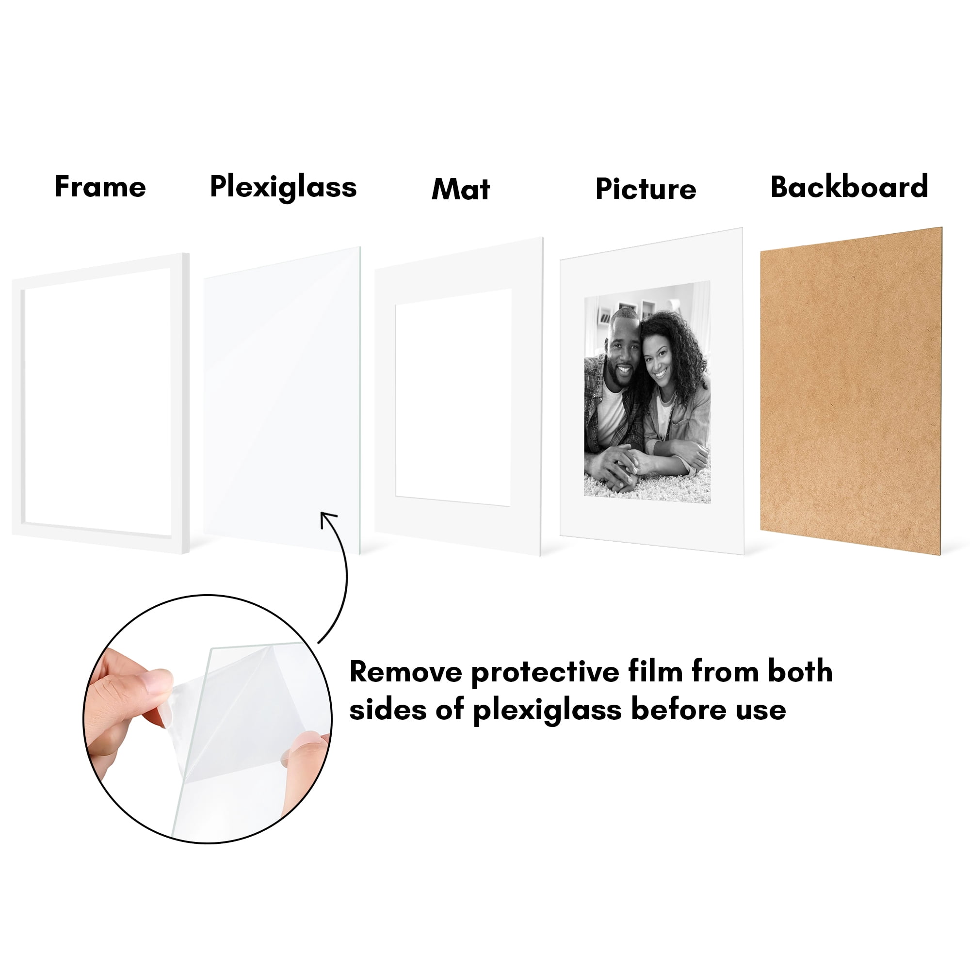 Americanflat 16x20 Picture Frame with Polished Plexiglass with 11x14 Mat 5 Pack Display Photo Galleria - White