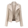 thumbnail image 2 of Leather Jackets for Women Zpanxa Women Faux Leather Moto Biker Short Coat Jacket, Plus Size Short Lightweight Motorcycle Biker Jacket, Fitted Slim Jackets Coat Beige L, 2 of 3