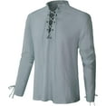 thumbnail image 1 of Chemise en Lin à Manches Longues pour Hommes Lacée Col en V Viking Médiéval Pirate Haut, 1 of 6