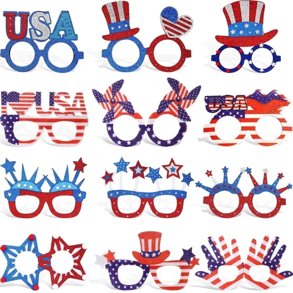 MAXBROTHERS 12 Pack Fourth of July Patriotic Glasses, Independence Day Party Decorations