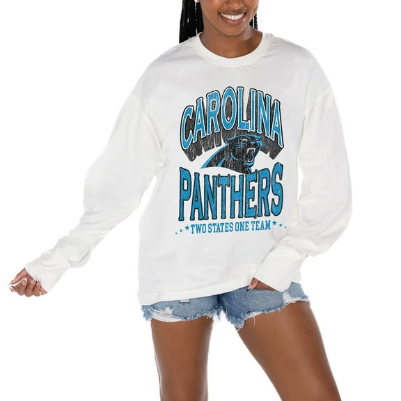 Women's Gameday Couture  White Carolina Panthers Time Out Oversized Long Sleeve T-Shirt