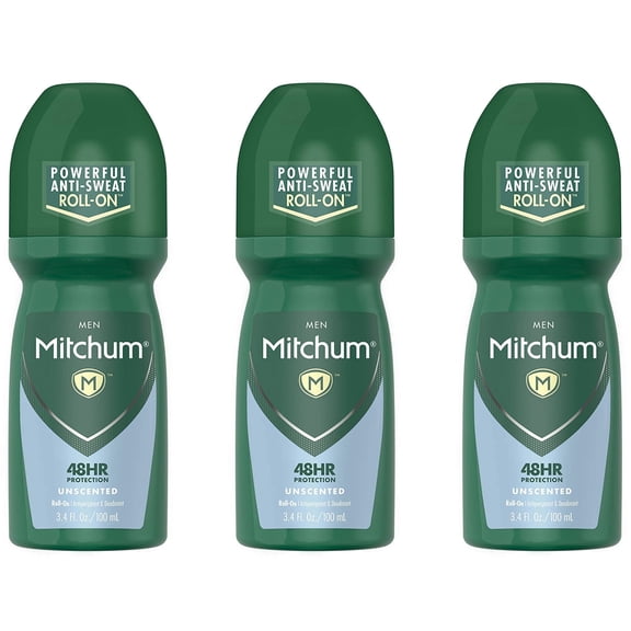Mitchum Invisible Anti-Perspirant & Deodorant Roll-On, Unscented 3.4 oz (Pack of 3)