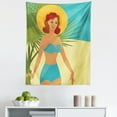 thumbnail image 1 of Pin up Girl Tapestry, 1950s Style Woman Wearing Strapless Blue Bikini and a Hat in an Exotic Beach, Fabric Wall Hanging Decor for Bedroom Living Room Dorm, 5 Sizes, Multicolor, by Ambesonne, 1 of 1