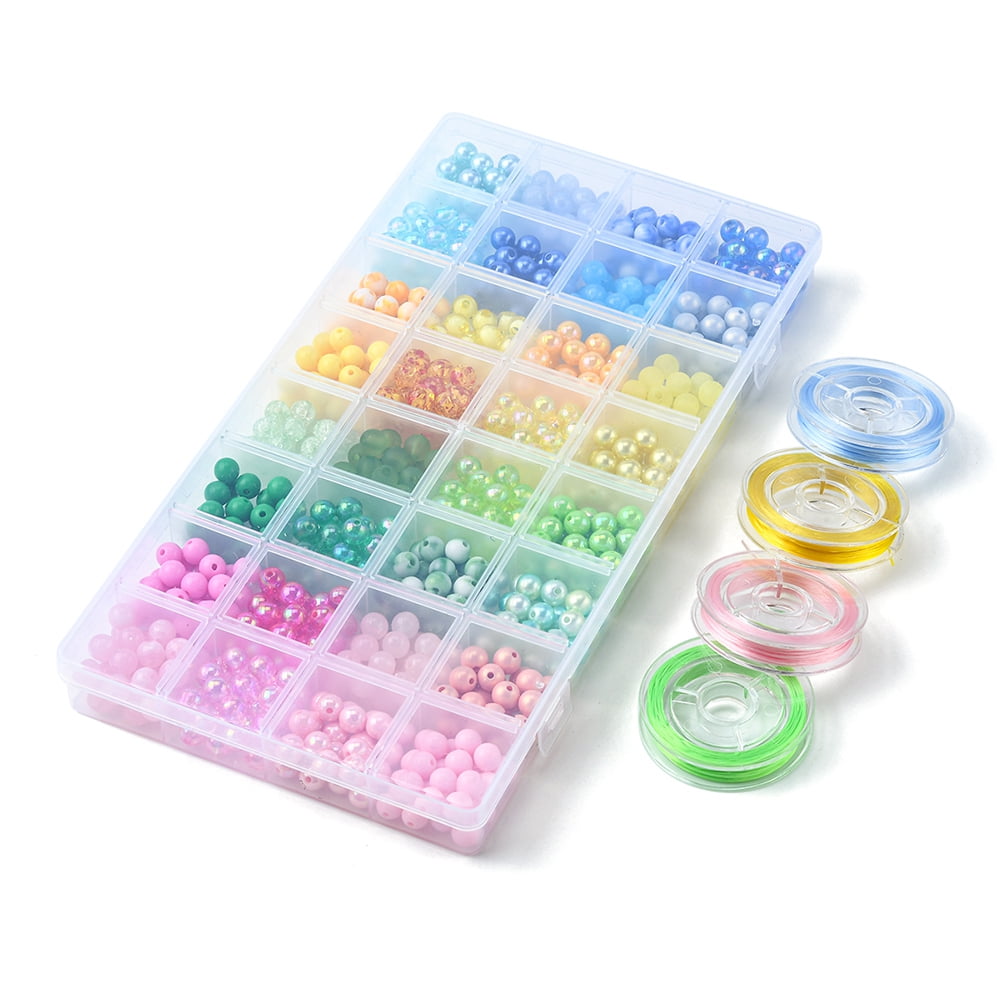 1 Set DIY Candy Color Bracelet Making Kit Including Acrylic Round & Imitation Pearl Beads Elastic String Mixed Color Beads: 800Pcs/set